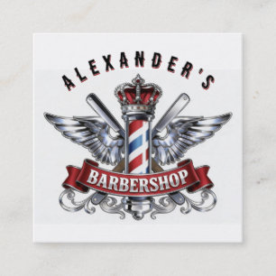 Chrome Barber Pole and Crown Personalize Square Business Card