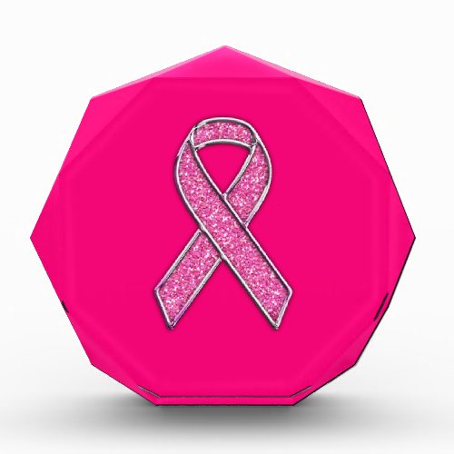 Chrome Belted Glitter Style Pink Ribbon Awareness Acrylic Award