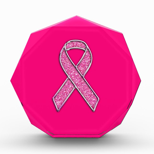 Chrome Belted Glitter Style Pink Ribbon Awareness Acrylic Award (Front)