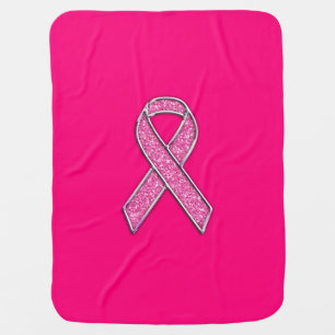 Chrome Belted Glitter Style Pink Ribbon Awareness Baby Blanket