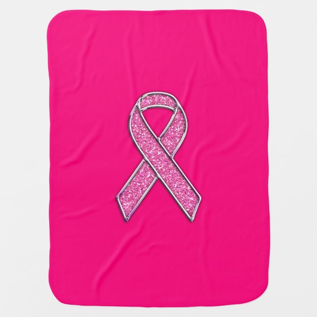 Chrome Belted Glitter Style Pink Ribbon Awareness Baby Blanket (Front)