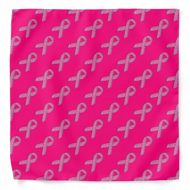 Chrome Belted Glitter Style Pink Ribbon Awareness Bandana (Front)