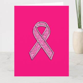 Chrome Belted Glitter Style Pink Ribbon Awareness Card