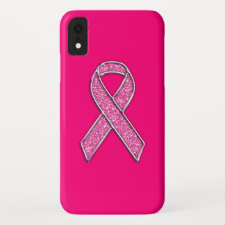 Chrome Belted Glitter Style Pink Ribbon Awareness iPhone XR Case