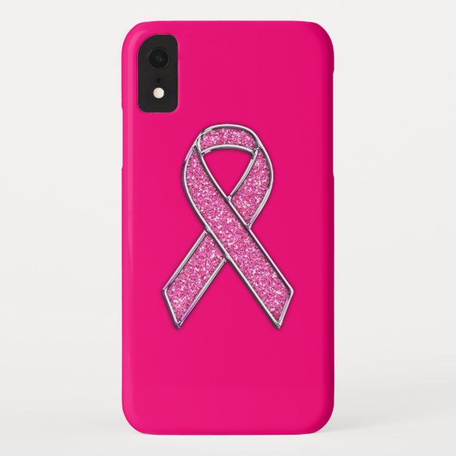 Chrome Belted Glitter Style Pink Ribbon Awareness Case-Mate iPhone Case (Back)