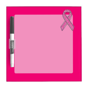Chrome Belted Glitter Style Pink Ribbon Awareness Dry-Erase Board