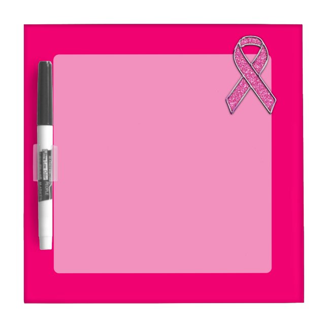 Chrome Belted Glitter Style Pink Ribbon Awareness Dry-Erase Board (Front)