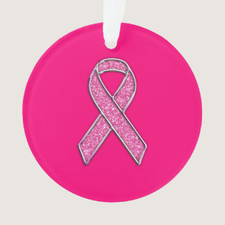 Chrome Belted Glitter Style Pink Ribbon Awareness Ornament