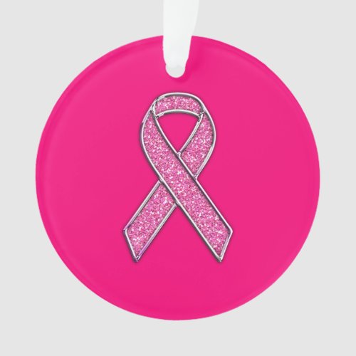 Chrome Belted Glitter Style Pink Ribbon Awareness Ornament