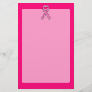 Chrome Belted Glitter Style Pink Ribbon Awareness Stationery