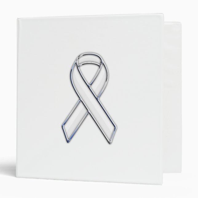 Chrome Belted Style White Ribbon Awareness 3 Ring Binder (Front/Inside)