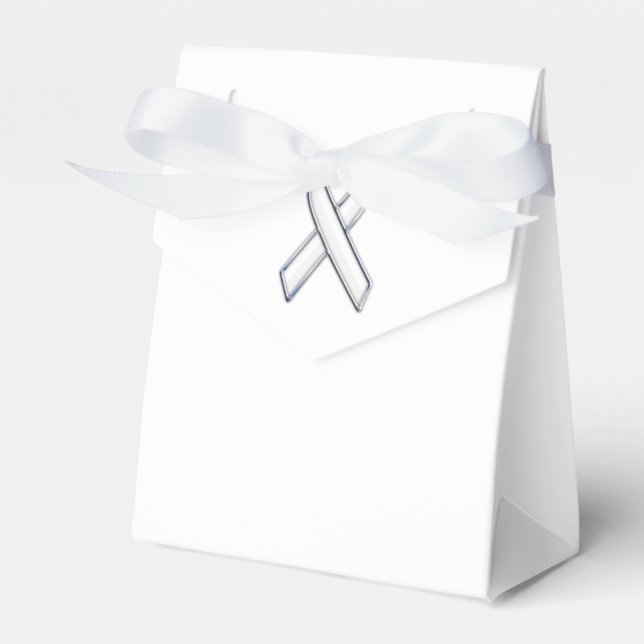 Chrome Belted Style White Ribbon Awareness Favor Boxes (Front Side)