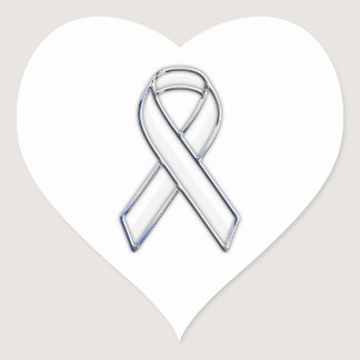 Chrome Belted Style White Ribbon Awareness Heart Sticker