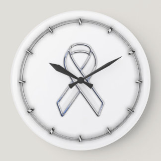 Chrome Belted Style White Ribbon Awareness Large Clock