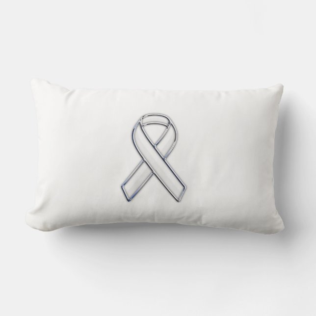 Chrome Belted Style White Ribbon Awareness Lumbar Pillow (Front)