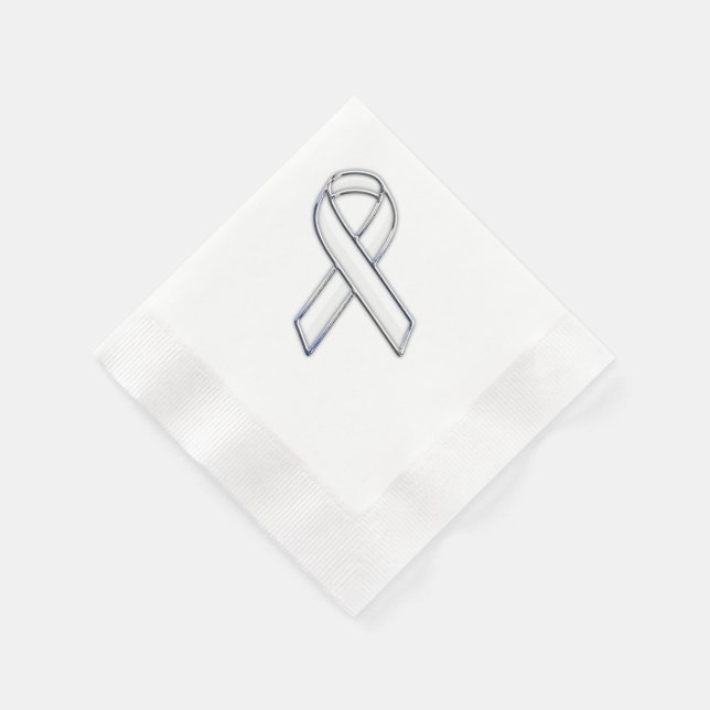 Chrome Belted Style White Ribbon Awareness Napkins (Corner)