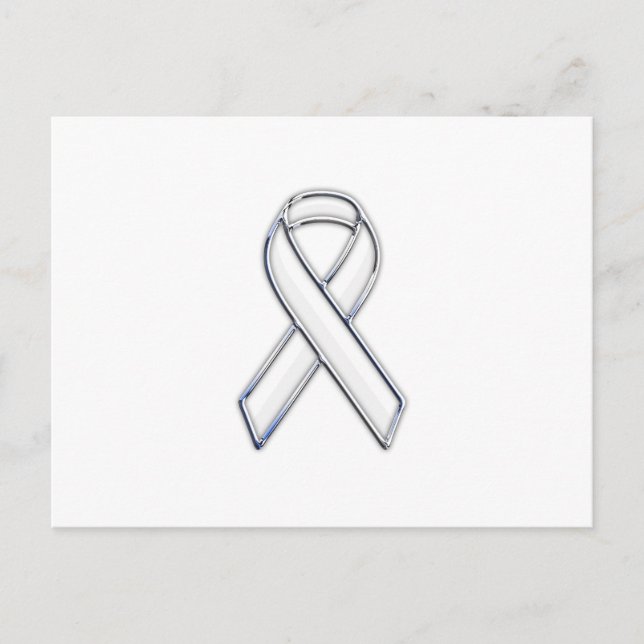 Chrome Belted Style White Ribbon Awareness Postcard (Front)