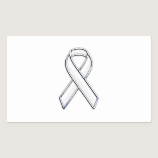 Chrome Belted Style White Ribbon Awareness Rectangular Sticker