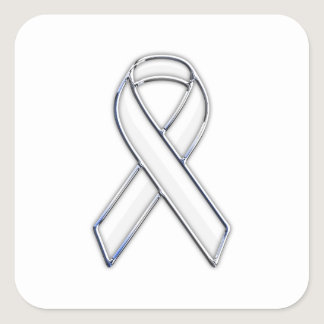 Chrome Belted Style White Ribbon Awareness Square Sticker