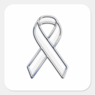 Chrome Belted Style White Ribbon Awareness Square Sticker