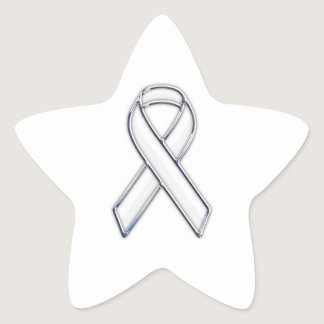 Chrome Belted Style White Ribbon Awareness Star Sticker