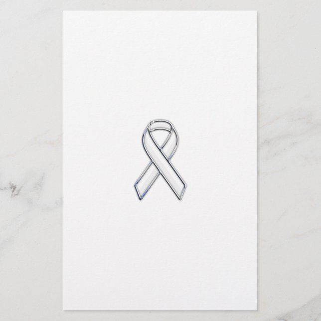 Chrome Belted Style White Ribbon Awareness Stationery (Front)