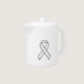 Chrome Belted Style White Ribbon Awareness Teapot