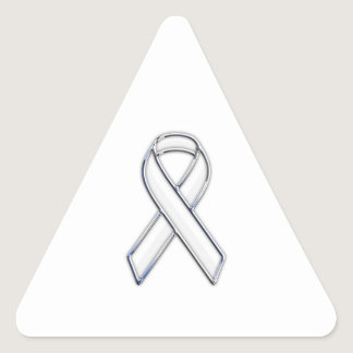 Chrome Belted Style White Ribbon Awareness Triangle Sticker