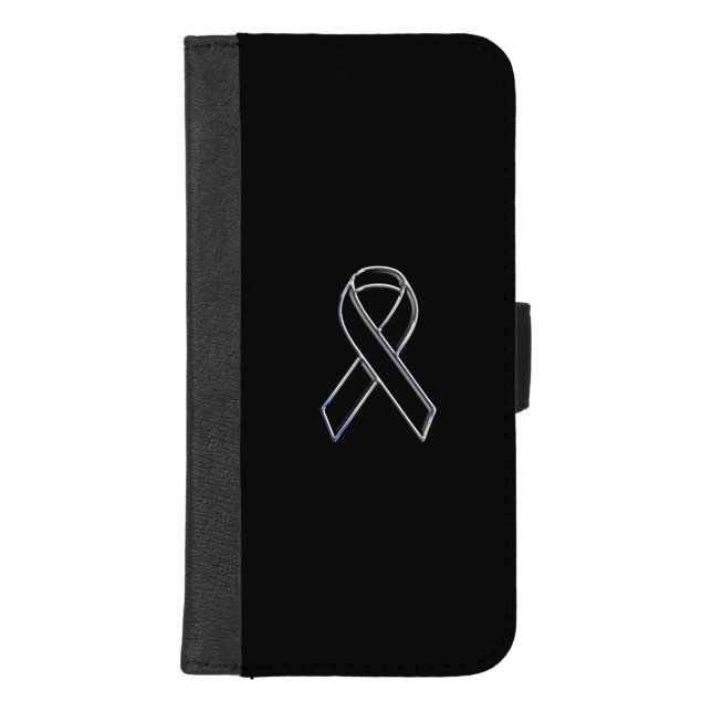 Chrome Black on Black Ribbon Awareness iPhone Wallet Case (Front)