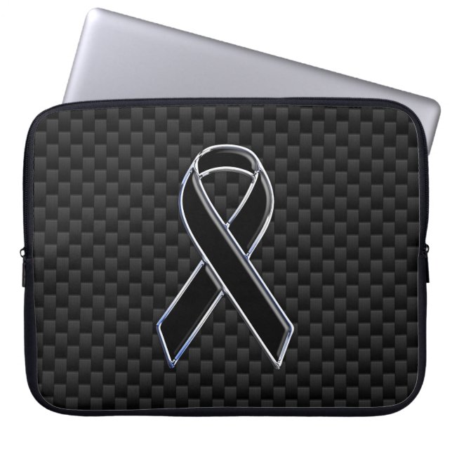 Chrome Black Ribbon Awareness Carbon Fiber Laptop Sleeve (Front)