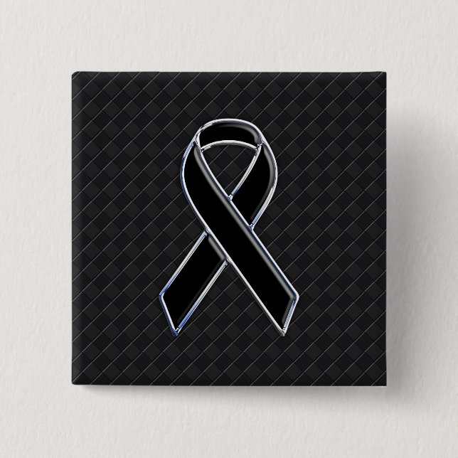 Chrome Black Ribbon Awareness Decor Pinback Button (Front)