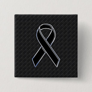 Chrome Black Ribbon Awareness Decor Pinback Button