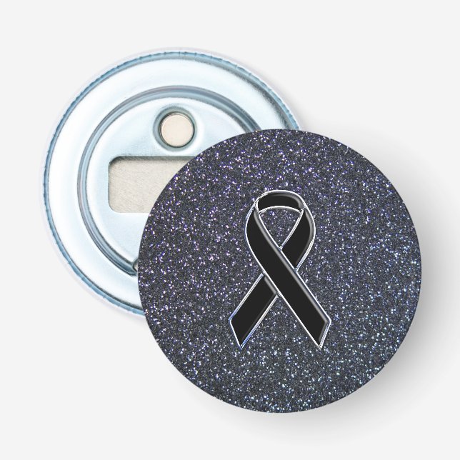 Chrome Black Ribbon Awareness Midnight Blue Bottle Opener (Front)