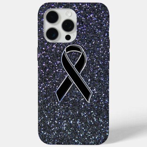 Chrome Black Ribbon Awareness Midnight Blue iPhone 15 Pro Max Case