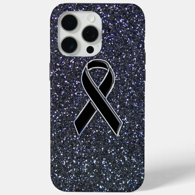 Chrome Black Ribbon Awareness Midnight Blue Case-Mate iPhone Case (Back)