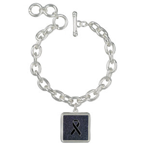 Chrome Black Ribbon Awareness Midnight Blue Charm Bracelet