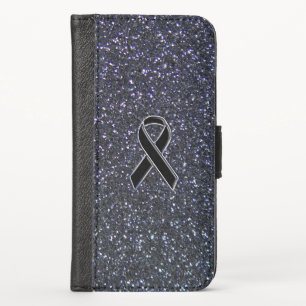 Chrome Black Ribbon Awareness Midnight Blue iPhone X Wallet Case