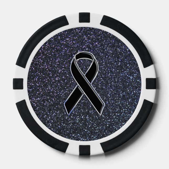 Chrome Black Ribbon Awareness Midnight Blue Poker Chips (Front)