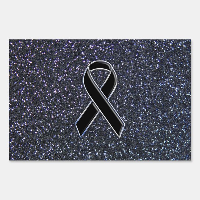 Chrome Black Ribbon Awareness Midnight Blue Sign (Front)