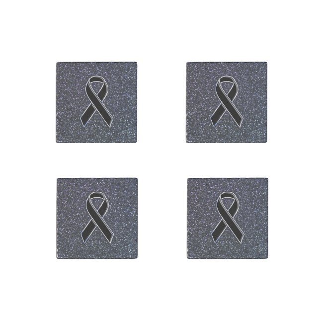 Chrome Black Ribbon Awareness Midnight Blue Stone Magnet (Front)