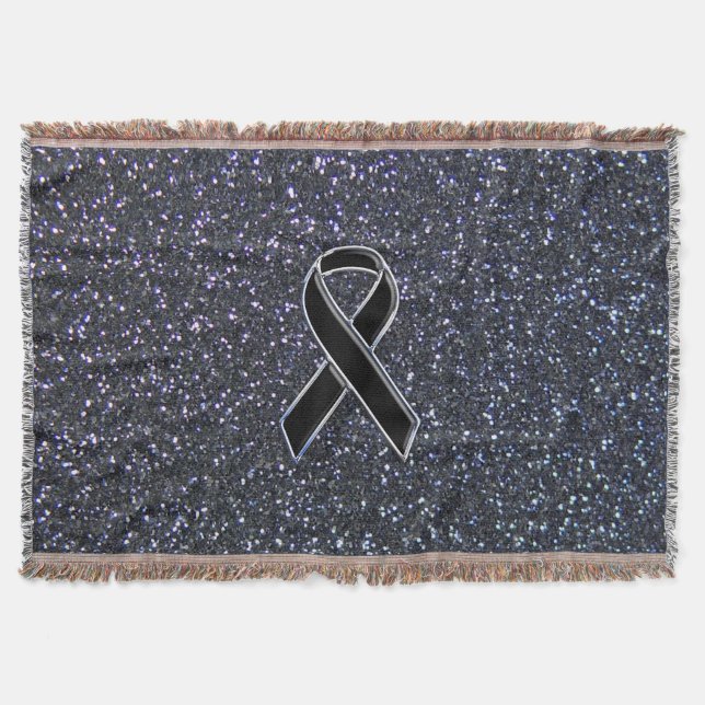 Chrome Black Ribbon Awareness Midnight Blue Throw Blanket (Front)
