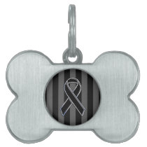 Chrome Black Ribbon Awareness Stripes Pet ID Tag