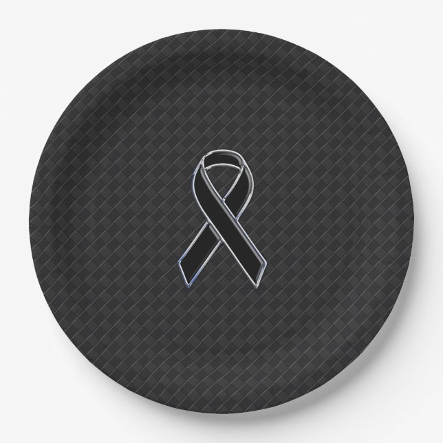 Chrome Black Ribbon Awareness Style Paper Plates (Front)