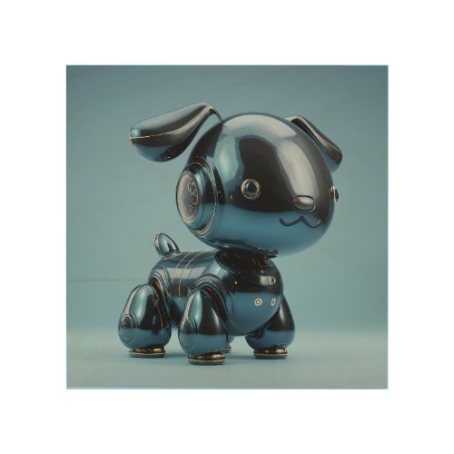 Chrome Blue Robot Dog Wood Wall Art