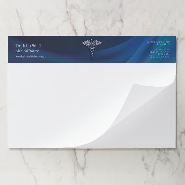 Chrome Caduceus Dark Holographic 3D Medical Paper Pad (Folded)