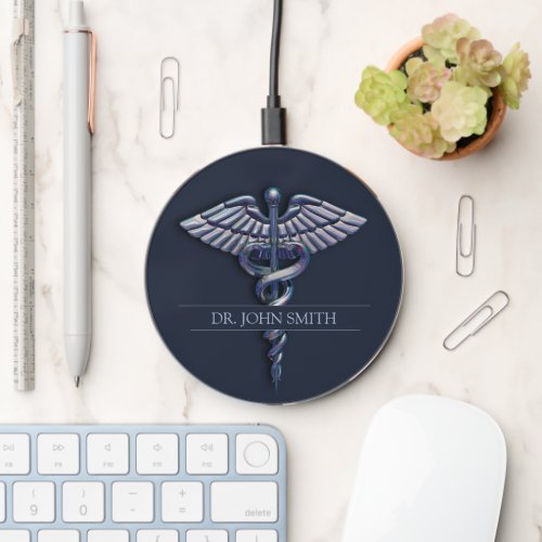 Chrome Caduceus Dark Holographic 3D Medical Wireless Charger