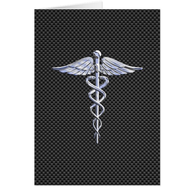 Chrome Caduceus Medical Symbol Black Carbon Fiber (Front)