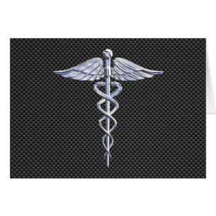 Chrome Caduceus Medical Symbol Black Carbon Fiber