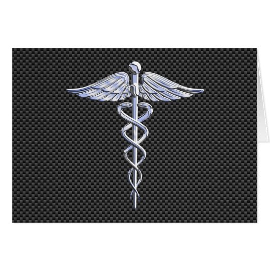 Chrome Caduceus Medical Symbol Black Carbon Fiber (Front Horizontal)