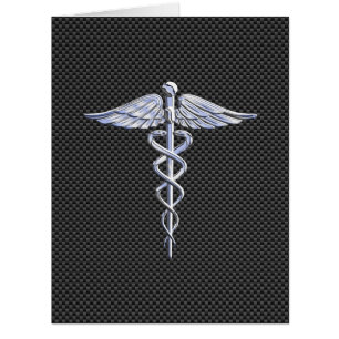 Chrome Caduceus Medical Symbol Black Carbon Fiber